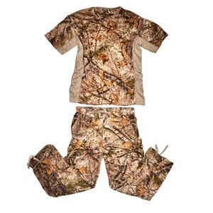 Mens Large Cabelas Hunting Pants Shirt Set Supertec Medalist ZONZ Woodlands camo